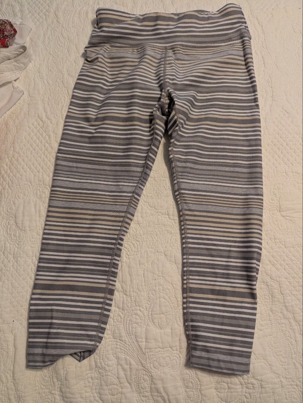 Calvin Klein Gray and White Striped Leggings